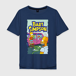Футболка оверсайз мужская Барт Симпсон устроил из автомобиля аквариум, цвет: тёмно-синий
