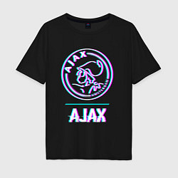 Футболка оверсайз мужская Ajax FC в стиле glitch, цвет: черный