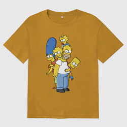 Футболка оверсайз мужская Прикольная семейка Симпсонов, цвет: горчичный