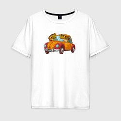 Мужская футболка оверсайз Лягухи на ретро-автомобиле