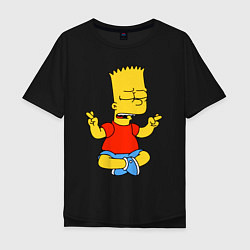 Футболка оверсайз мужская Барт Симпсон - сидит со скрещенными пальцами, цвет: черный