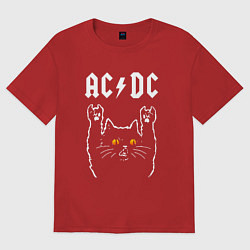 Футболка оверсайз мужская AC DC rock cat, цвет: красный