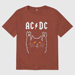 Футболка оверсайз мужская AC DC rock cat, цвет: кирпичный