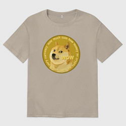 Футболка оверсайз мужская Иронизирующая монета с Доге, цвет: миндальный