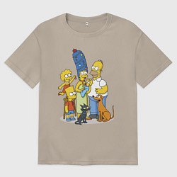 Футболка оверсайз мужская Семейка Симпсонов встречает Новый Год!, цвет: миндальный