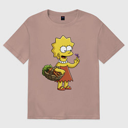 Футболка оверсайз мужская Lisa Simpson с гусеницей на даче, цвет: пыльно-розовый