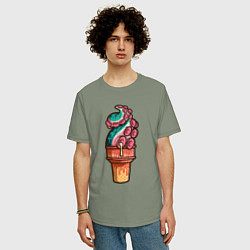 Футболка оверсайз мужская Мороженое осьминог, цвет: авокадо — фото 2