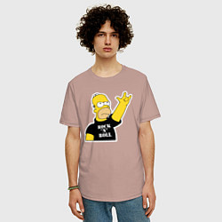 Футболка оверсайз мужская Гомер Симпсон - Rock n Roll, цвет: пыльно-розовый — фото 2