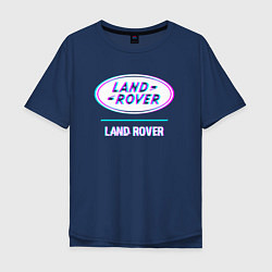 Футболка оверсайз мужская Значок Land Rover в стиле glitch, цвет: тёмно-синий