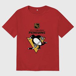 Футболка оверсайз мужская Питтсбург Пингвинз НХЛ логотип, цвет: красный