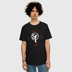 Футболка оверсайз мужская Символ Sally Face в красном ромбе, цвет: черный — фото 2