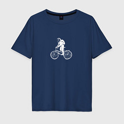 Футболка оверсайз мужская По космосу на велосипеде, цвет: тёмно-синий
