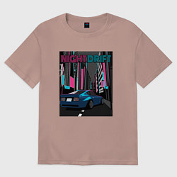 Футболка оверсайз мужская Datsun 240z 260z 280z Nissan Fairlady z30 Night Dr, цвет: пыльно-розовый