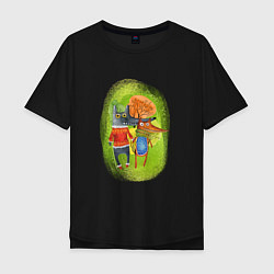 Мужская футболка оверсайз Волк и лиса в осеннем лесу