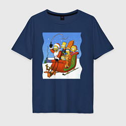 Мужская футболка оверсайз Новогодняя семейка Симпсонов в санях запряженных с