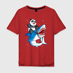 Мужская футболка оверсайз Панда верхом на акуле в космосе