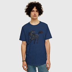 Футболка оверсайз мужская Лошадь мустанг, цвет: тёмно-синий — фото 2