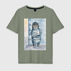 Мужская футболка оверсайз Акварельный рисунок плохой кот