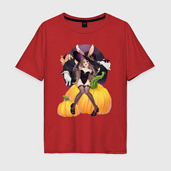 Мужская футболка оверсайз Ведьма-фурри в чёрном нижнем белье - Halloween