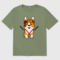Футболка оверсайз мужская Корги - самурай, цвет: авокадо