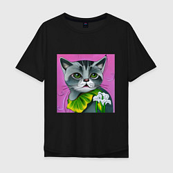Мужская футболка оверсайз Зеленоглазое котэ виртуального мира