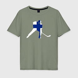 Футболка оверсайз мужская Хоккеист с флагом Финляндии, цвет: авокадо
