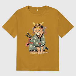 Мужская футболка оверсайз Рыжий кот якудза Самурай