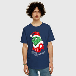 Футболка оверсайз мужская Merry Christmas, Santa Claus Grinch, цвет: тёмно-синий — фото 2