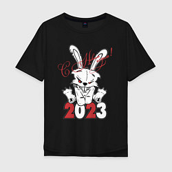 Футболка оверсайз мужская С Новым годом! Злой кролик 2023, цвет: черный