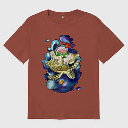 Футболка оверсайз мужская Плоская земля - мир на черепахе, цвет: кирпичный