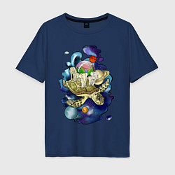 Мужская футболка оверсайз Плоская земля - мир на черепахе