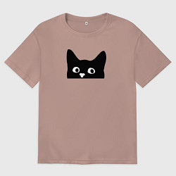 Футболка оверсайз мужская Морда выглядывающего кота, цвет: пыльно-розовый