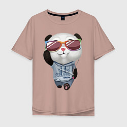 Мужская футболка оверсайз Прикольный пандёныш в темных очках и наушниках
