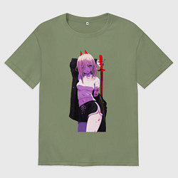 Футболка оверсайз мужская Милашка Пауэр - Человек бензопила, цвет: авокадо