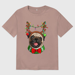 Мужская футболка оверсайз Новогодний мопс