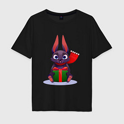 Мужская футболка оверсайз Новогодний кролик - подарок