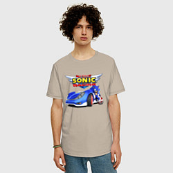 Футболка оверсайз мужская Team Sonic racing - hedgehog, цвет: миндальный — фото 2