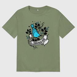 Футболка оверсайз мужская Птица и ягоды - follow me, цвет: авокадо