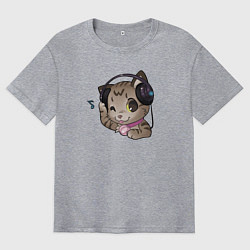 Мужская футболка оверсайз Котенок меломан в наушниках