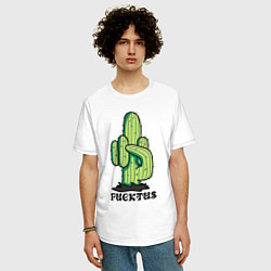 Футболка оверсайз мужская Cactus - Fucktus - joke, цвет: белый — фото 2