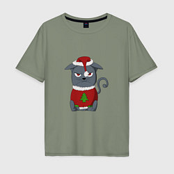 Мужская футболка оверсайз Недовольный новогодний кот