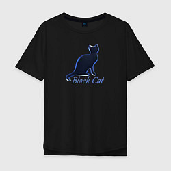 Мужская футболка оверсайз Черный неоновый кот