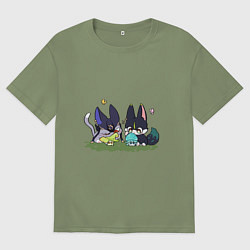 Футболка оверсайз мужская Котики Сайно и Тигнари, цвет: авокадо