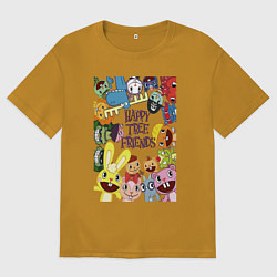 Футболка оверсайз мужская Happy three friends - poster, цвет: горчичный