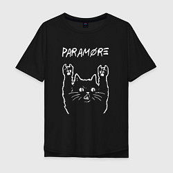 Футболка оверсайз мужская Paramore рок кот, цвет: черный