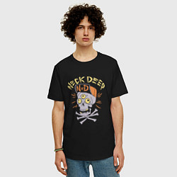 Футболка оверсайз мужская Neck Deep band панк рок - череп в кепке, цвет: черный — фото 2