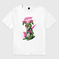 Футболка оверсайз мужская Zombie rabbit New year, цвет: белый