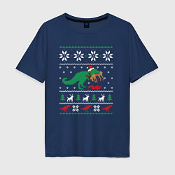 Мужская футболка оверсайз Новогодний тирекс - ugly sweater