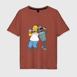 Футболка оверсайз мужская Drunk Homer and Bender, цвет: кирпичный