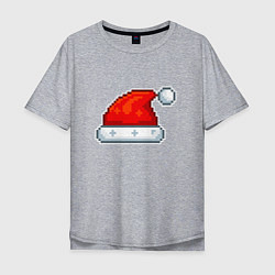 Футболка оверсайз мужская Пиксельная шапка Санта Клауса, цвет: меланж
